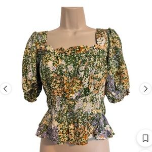 Green floral blouse